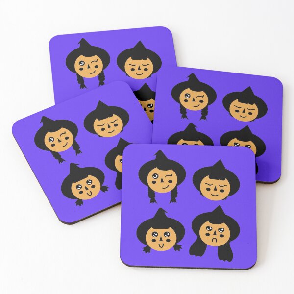 Item preview, Spice Yellow & Violet Purple Cute Witch Faces Pattern designed and sold by Jelly Turnip.