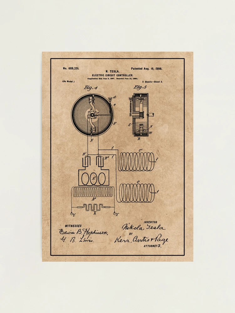 Tesla Electric Circuit Controller Patent drawing - – JTM VINTAGE