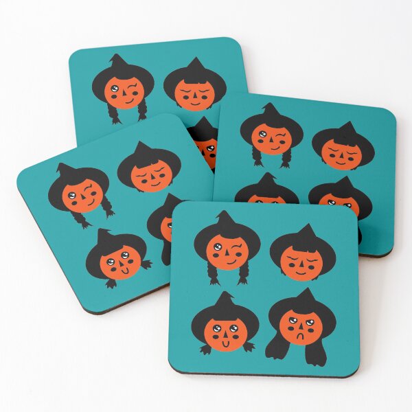 Item preview, Fire Orange & Ocean Teal Cute Witch Faces Pattern designed and sold by Jelly Turnip.