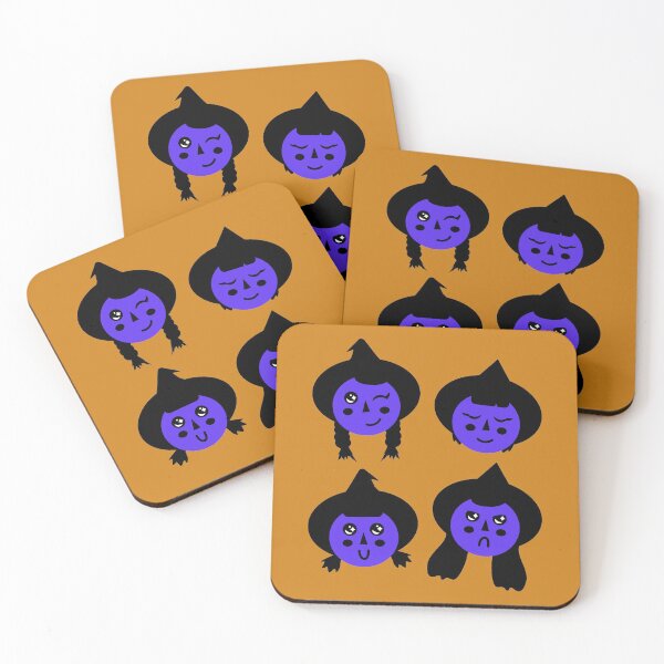 Item preview, Violet & Mustard Cute Witch Faces Pattern designed and sold by Jelly Turnip.