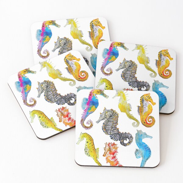 Aperçu de l'œuvre Aquarelle d'hippocampes multicolores créée et vendue par JLoiseau.