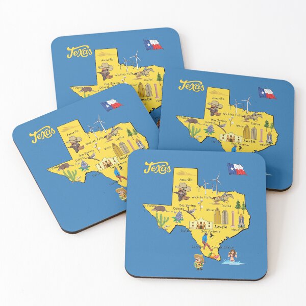 Item preview, Hand Drawn Illustration of Texas Map with Tourist Destinations and major cities designed and sold by mashmosh.
