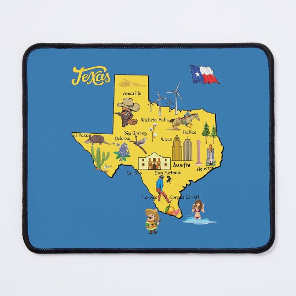 Item preview, Hand Drawn Illustration of Texas Map with Tourist Destinations and major cities designed and sold by mashmosh.