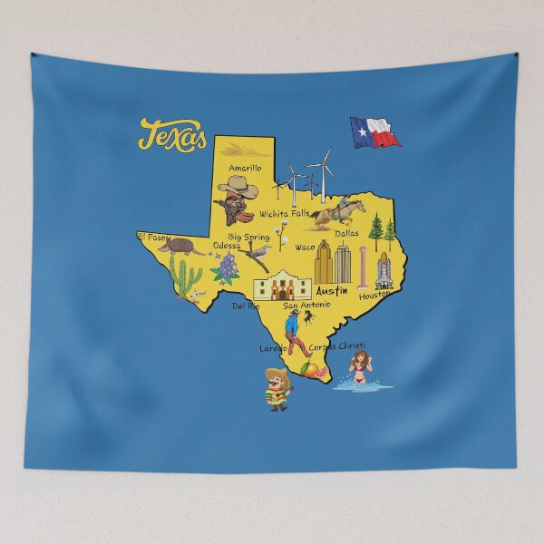 Item preview, Hand Drawn Illustration of Texas Map with Tourist Destinations and major cities designed and sold by mashmosh.