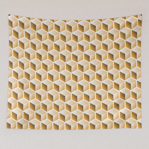 Item preview, 3D GOLD CUBE GEOMETRIC PATTERN on White Background (v1GOLD on WHITE) © designed and sold by DesignsByLawerg.