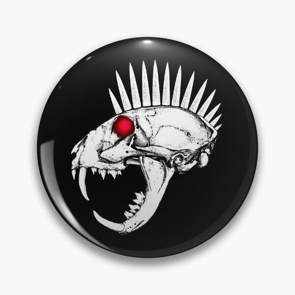 Item preview, Long-fanged Cat Skull with Spiked Mohawk and Red, Glowing Eyes designed and sold by RawSunArt.