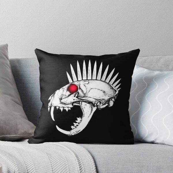 Item preview, Long-fanged Cat Skull with Spiked Mohawk and Red, Glowing Eyes designed and sold by RawSunArt.