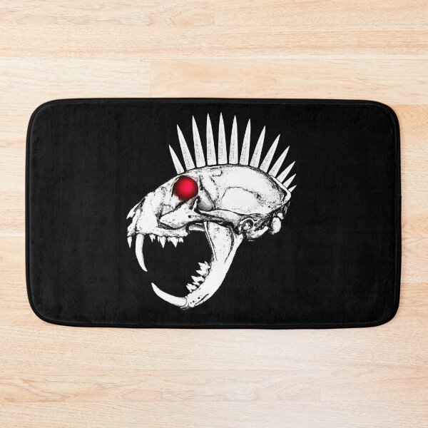 Item preview, Long-fanged Cat Skull with Spiked Mohawk and Red, Glowing Eyes designed and sold by RawSunArt.