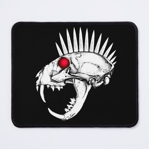 Item preview, Long-fanged Cat Skull with Spiked Mohawk and Red, Glowing Eyes designed and sold by RawSunArt.