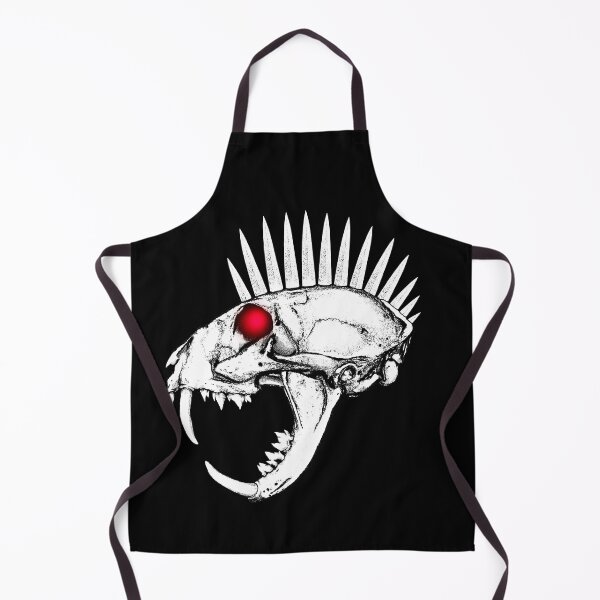 Item preview, Long-fanged Cat Skull with Spiked Mohawk and Red, Glowing Eyes designed and sold by RawSunArt.