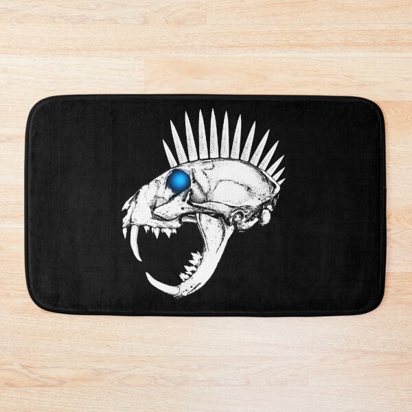 Item preview, Long-fanged Cat Skull with Spiked Mohawk and Blue, Glowing Eyes designed and sold by RawSunArt.