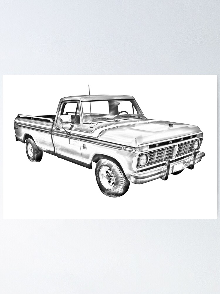 1975 Ford F100 Explorer Pickup Truck Illustrarion Poster