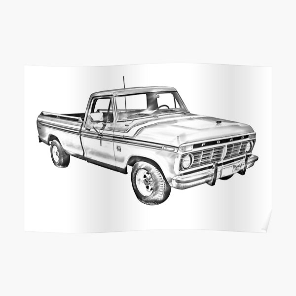 1975 Ford F100 Explorer Pickup Truck Illustrarion Poster