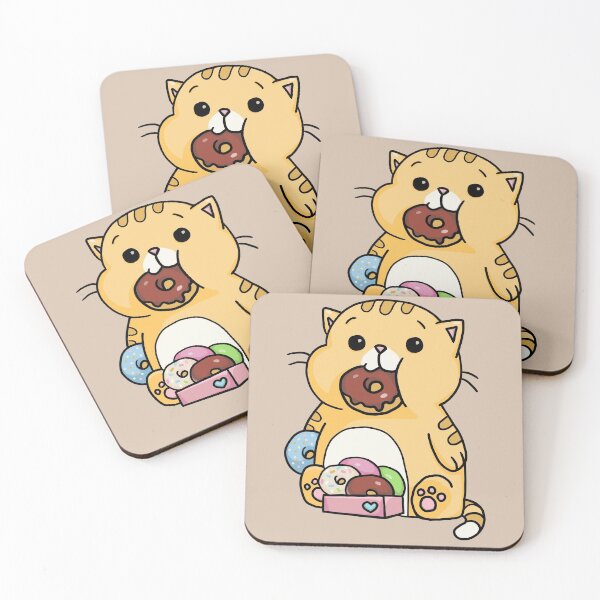 Item preview, Cat Eating Donuts Digital Drawing -  Funny Kawaii Animals designed and sold by ViewerEqualsPhoton.