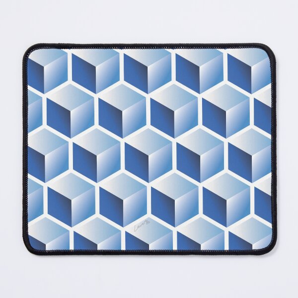 Item preview, 3D BLUE CUBE GEOMETRIC PATTERN on White Background (v1BLUE on WHITE) © designed and sold by DesignsByLawerg.