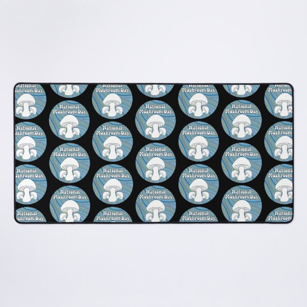 Item preview, National Mushroom Day - light blue background white letters round designed and sold by FlorenciaBliss.