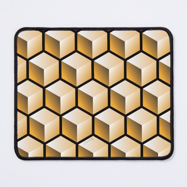 Item preview, 3D GOLD CUBE GEOMETRIC PATTERN on Black Background (v1GOLD on BLACK) © designed and sold by DesignsByLawerg.