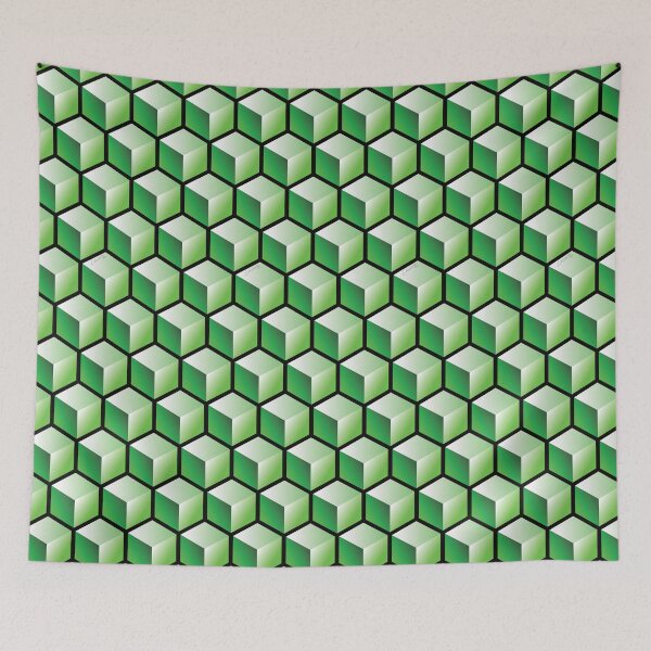 Item preview, 3D GREEN CUBE GEOMETRIC PATTERN on BLACK Background (v1GREEN on BLACK) © designed and sold by DesignsByLawerg.