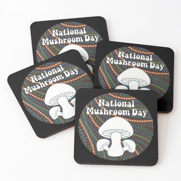 Item preview, National Mushroom Day - espresso brown background white letters round designed and sold by FlorenciaBliss.
