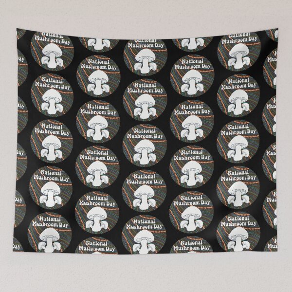 Item preview, National Mushroom Day - espresso brown background white letters round designed and sold by FlorenciaBliss.