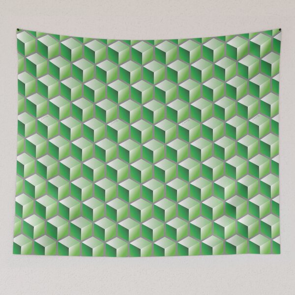 Item preview, 3D GREEN CUBE GEOMETRIC PATTERN on GRAY Background (v1GREEN on GRAY) © designed and sold by DesignsByLawerg.
