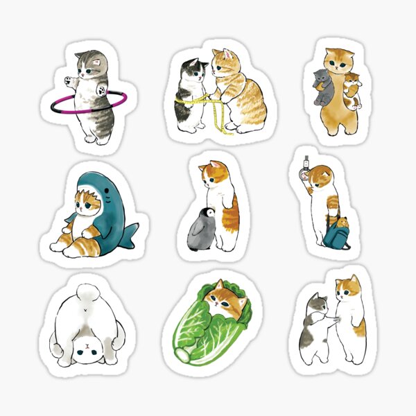 Mofu Sand Cute Cat Drawing Pattern and Pack Sticker