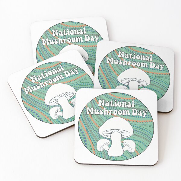 Item preview, National Mushroom Day - light green background white letters round designed and sold by FlorenciaBliss.