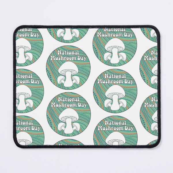Item preview, National Mushroom Day - light green background white letters round designed and sold by FlorenciaBliss.