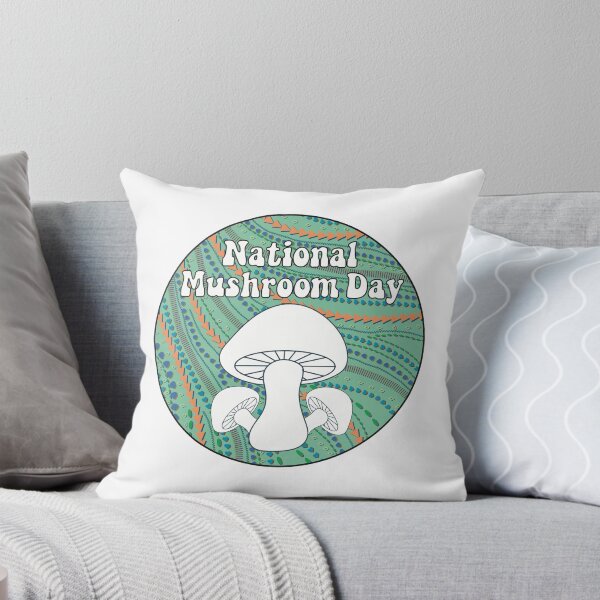 Item preview, National Mushroom Day - light green background white letters round designed and sold by FlorenciaBliss.