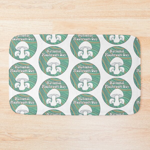 Item preview, National Mushroom Day - light green background white letters round designed and sold by FlorenciaBliss.