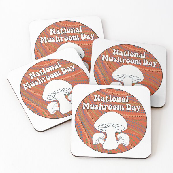Item preview, National Mushroom Day - orange background white letters round designed and sold by FlorenciaBliss.