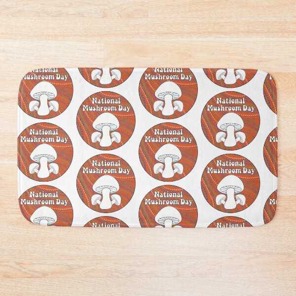 Item preview, National Mushroom Day - orange background white letters round designed and sold by FlorenciaBliss.