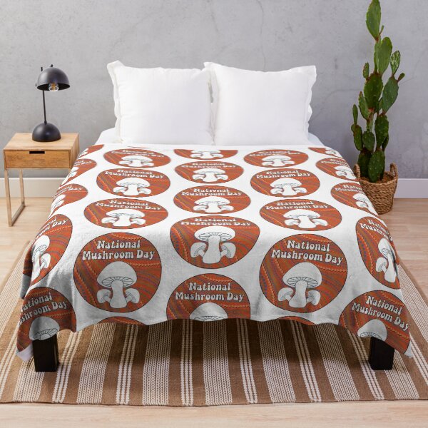 Item preview, National Mushroom Day - orange background white letters round designed and sold by FlorenciaBliss.
