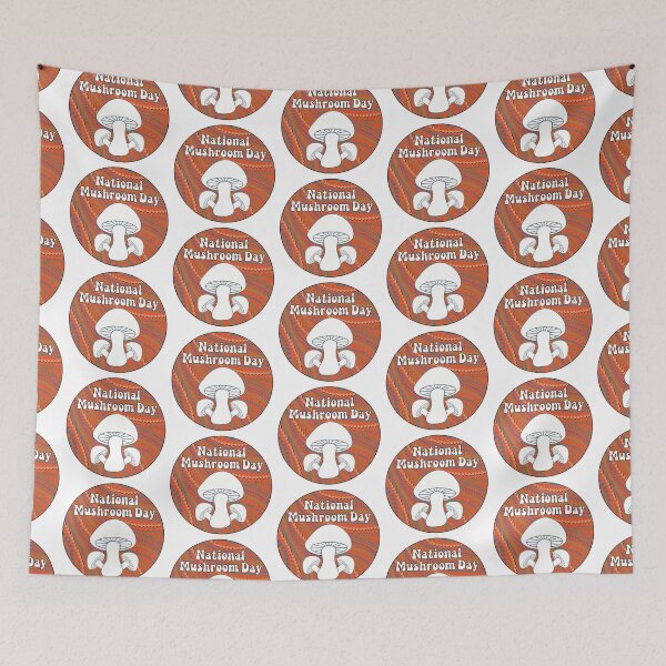 Item preview, National Mushroom Day - orange background white letters round designed and sold by FlorenciaBliss.