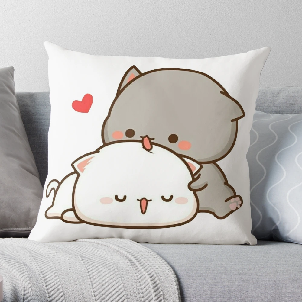 Coussin avec l'œuvre « ♥ Couple de ♥ Chatons ♥ Kawaii ♥ » de l'artiste  Zentenar