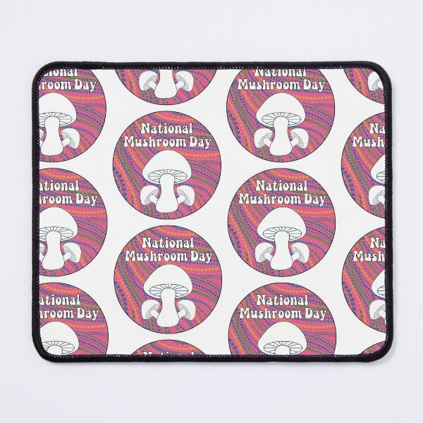 Item preview, National Mushroom Day - bubblegum pink background white letters round designed and sold by FlorenciaBliss.