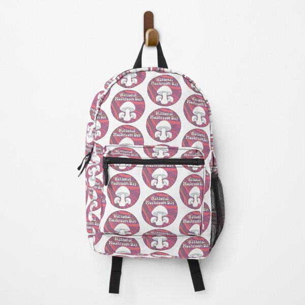 Item preview, National Mushroom Day - bubblegum pink background white letters round designed and sold by FlorenciaBliss.