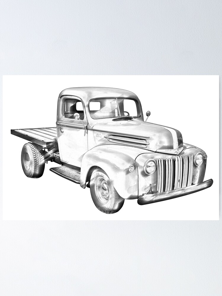 1947 Ford Flat Bed Pickup Truck Illustration Poster