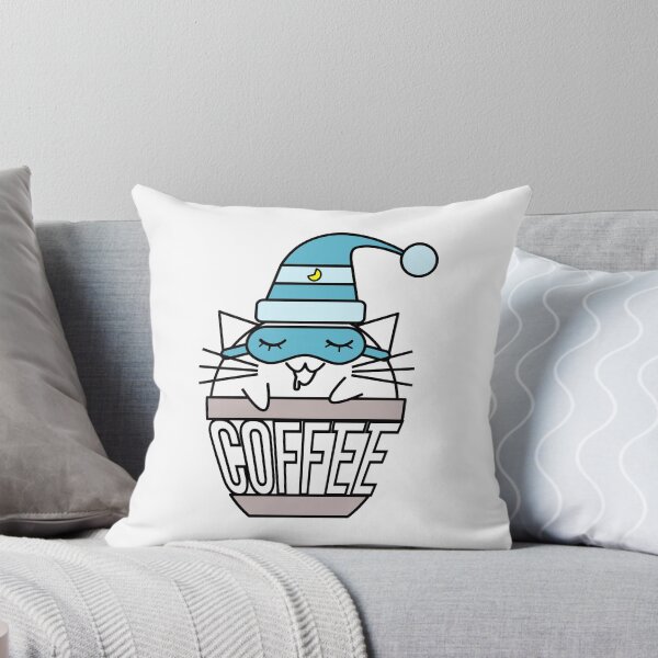 Item preview, Gato en taza de café con texto deformado durmiendo azul designed and sold by CoffeewithKitty.