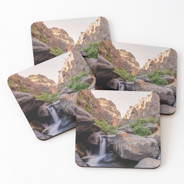 Item preview, Rocky Ravine With Small Waterfall Against Cloudless Sky designed and sold by pandovisky.