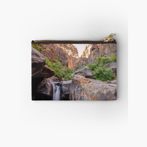 Item preview, Rocky Ravine With Small Waterfall Against Cloudless Sky designed and sold by pandovisky.