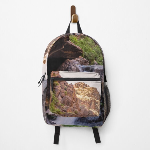 Item preview, Rocky Ravine With Small Waterfall Against Cloudless Sky designed and sold by pandovisky.