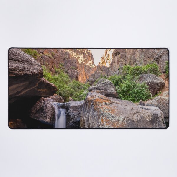 Item preview, Rocky Ravine With Small Waterfall Against Cloudless Sky designed and sold by pandovisky.