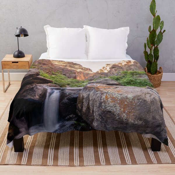 Item preview, Rocky Ravine With Small Waterfall Against Cloudless Sky designed and sold by pandovisky.