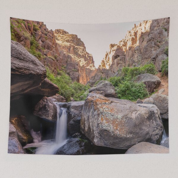 Item preview, Rocky Ravine With Small Waterfall Against Cloudless Sky designed and sold by pandovisky.