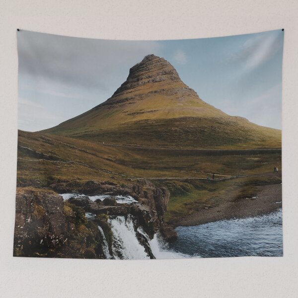 Item preview, brown mountain near body of water under white clouds designed and sold by pandovisky.