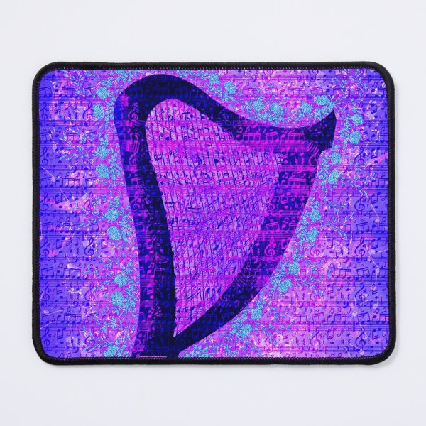 Item preview, Colourful Engraved harp with blue flowers and a flower music background designed and sold by Only1helen.