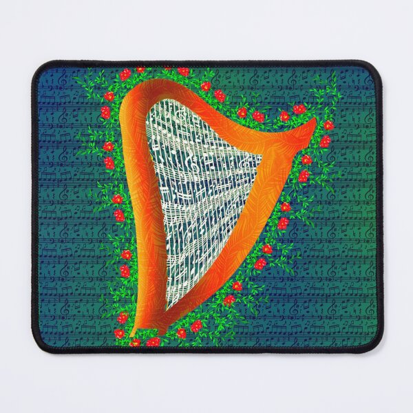 Item preview, Engraved wooden harp with flowers and green music background designed and sold by Only1helen.