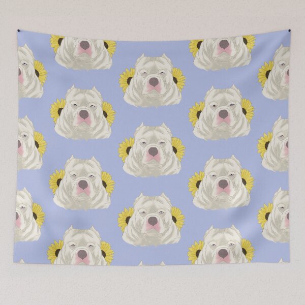Item preview, White Blue Eyed American Bully with Sunflowers designed and sold by Ashley Gagnon.