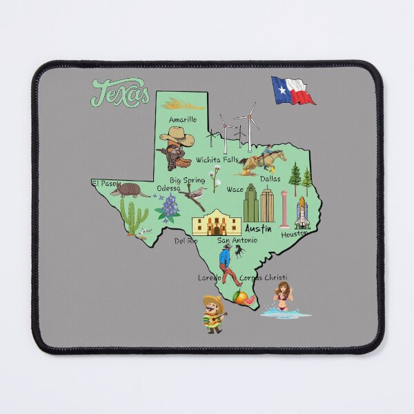 Item preview, Texas tourist map with landmarks and famous symbols and major cities, USA designed and sold by mashmosh.